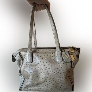 FURLA gray ostrich bag Handmade in Italy EUC